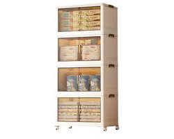 OFMOTRA Opvouwbare Opslagkast - Opbergdoos - Opbergkasten - 4 legplanken - stapelbare voorraaddozen met wielen - Geschikt voor woonkamer, keuken, kantoor en slaapkamer - 143 x 65 x 39cm - wit