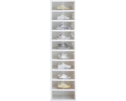 OFMOTRA Schoenenrek - Schoenenkast - Schoenenbox - 10 Niveaus - Opvouwbaar - tot 20 Paar Schoenen -Schoenen Opbergsysteem - Stijlvol - 35 x 45 x 174.5cm - Transparant - Wit