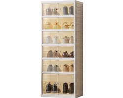 OFMOTRA Schoenenrek - Schoenenkast - Schoenenbox - 6 Niveaus - Opvouwbaar - tot 12 Paar Schoenen -Schoenen Opbergsysteem - Stijlvol - 116.8 x 35 x 45 cm - Transparant - Wit