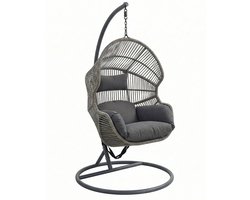 Ogarden Hangstoel Cuba – Egg Chair met Grijs Standaard – Grijs Basket - Grijs Kussen – Voor Binnen & Buiten