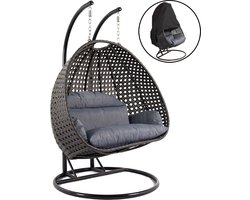 Ogarden Hangstoel Dubai met Weerhoes – 2 Persoons Hangstoel met Zwart Standaard – Luxe Kussen – Voor Binnen & Buiten