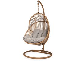 Ogarden Hangstoel Havana– Egg Chair met Bruin Standaard – Grijs Kussen – Voor Binnen & Buiten