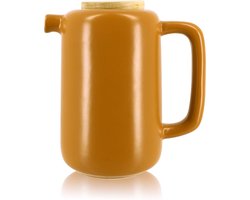 OGO aarden theepot met houten deksel en rvs infuser - Geel - 900ml