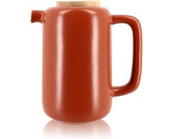 OGO aarden theepot met houten deksel en rvs infuser - Paprika - 900ml