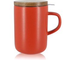 OGO Living - Theemok met filter en houten dekseltje - Juliet - 475 ml - rood