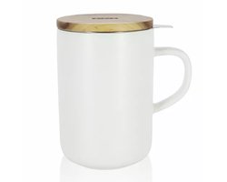 OGO Living - Theemok met filter en houten dekseltje Juliet - 475 ml - wit