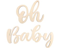 "Oh Baby"-bordje voor achtergrond, houten babyshowerbordje, schattige "Oh Baby"-banner, sticker, fotorekwisieten voor gender reveal party, babyshowerdecoraties voor jongens en meisjes (lichtgeel)