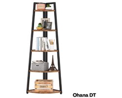 Ohana DT - Boekenkast - Boekenrek - Hoekmeubel - Open Kast - 5 Planken - Ruimtebesparend - Stevig Metalen Frame - Houtlook