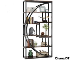 Ohana DT - Boekenkast Industrieel - Boekenrek - Open Kast - 5 Open Lagen - Modern - Hoogwaardige Houtlook - Eenvoudige Montage