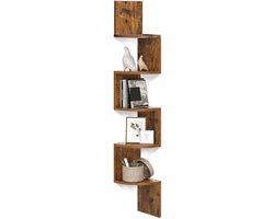 Ohana DT - Boekenkast - Zwevende wandplank - Boekenplank - 5 Laags - 20x20x126 CM - Eenvoudige Montage - Hout - Donkerbruin