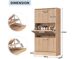 Ohana DT - Houten schoenenkast met 3 klaplades - Schoenenkast - Moderne schoenenkast voor de hal - Smalle schoenenorganizer - Tot 18 paar schoenen .
