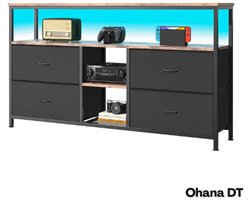 Ohana DT - Ladekast Slaapkamer - Ladenkastje - Met LED Verlichting (RGB) - 4 Lades - 137×30×78 CM - Verstelbare Poten