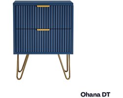 Ohana DT - Nachtkastje Blauw - Ladekast - Nachtkastjes - 2 Ruime Lades - Gouden Accenten - Compact Formaat - Veelzijdig In Gebruik