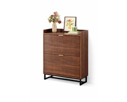 Ohana DT - Schoenenkast Hout - Opbergkast - Schoenenkastje- Diep Opbergruimte - Tot 16 Paar Schoenen - Walnootafwerking - Bruin