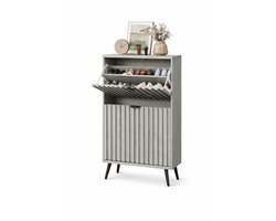 Ohana DT - Schoenenkast Met Deuren - Schoenkast Met Lades - Twee Opklapbare Lades - Verstelbaar - Ruimtebesparend - Grijs