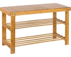 OHMG Bank, schoenenrek, schoenenbank van natuurlijk bamboe, schoenenorganizer met 3 niveaus, opbergrek voor entree, hal, badkamer, woonkamer