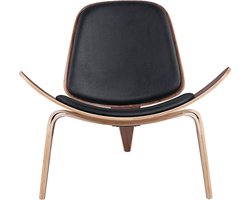 OHNO Furniture Tonder Lounge Stoel - Shell Chair, Imitatieleer, Hout, Zwart