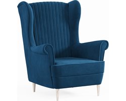 Ohrensessel, fauteuil van fluweel, stoel, zitmeubel, gestoffeerde fauteuil, relaxfauteuil - Fauteuil Comfy - Blauw (Manila 25)