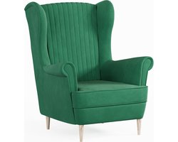 Ohrensessel, fauteuil van fluweel, stoel, zitmeubel, gestoffeerde fauteuil, relaxfauteuil - Fauteuil Comfy - Groen (Manila 35)