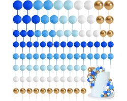OIMG 108 stuks taartballen - Taartballen Topper Set - Delige Bal-Taarttoppers Set - schuim - cupcaketopper - Feestelijke Decoraties - Mini-Ballonnen - Schuimballen - voor taart-decoratie, verjaardagsfeest, bruiloft (blauw-goud-witte serie)