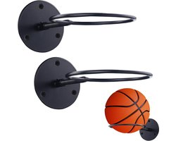OIMG 2 stuks metalen balrek voor basketbal - zwart wandhouder - Op De Muur Gemonteerde - Basketbal Houder - Ballen Opberger - sportbalrek - voor basketbal, rugby volleybal, voetbaldisplay - met schroeven - 18.5cm