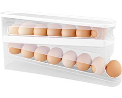 OIMG Eierdoos - Eierroller - koelkast organizer eierhouder - Eierhouder - Excellent Houseware Eierdoos - 2 laags automatische rollende eiercontainer - Koelkastorganizer -voor koelkast, keuken, kasten, kan 12-14 grote eieren bevatten - Wit