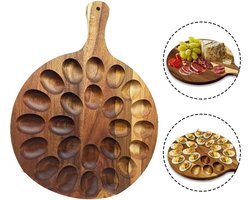 OIMG Houten Gevulde Eierschaal - Ronde houten eiertray met dubbele zijde - met handvat - 24 eieren - serveerschaal voor eieren - Ø 30 cm - Elegante serveerschaal - hapjes serveerschaal - voor feesten, Pasen, kaas of delicatessendisplay, bruin