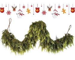 OIMG Kerst Guirlandes - Dennenkrans - Realistisch Groene Dennen Krans - Rotan Woondecoratie Kerstmis - Kunstmatige groene decoratie voor open haard - Voor Krans Open Haard Boom Schoorsteenmantel Binnen Trap Tafel Deur Leuning - 180cm - 30 mesh