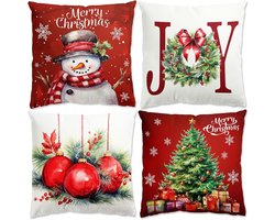 OIMG Kerst Kussenslopen Set van 4 - Kussenhoesjes - Rode Kussenslopen - Vintage Kerstversiering - Kerst huisdecoratie - Kerst - 45 x 45 cm - Kerst Kussenslopen - voor Bank, Slaapkamer, Woondecoratie, Bed Kussens