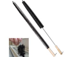 OIMG Kierenborstel met lange steel en stijve borstelharen - 2-pack - Reinigingsset voor drogerventilatie - Radiatorreinigingsborstel - Ideaal voor het reinigen van krappe ruimtes - Ideaal voor het reinigen van meubels - Multifunctioneel - Zwart