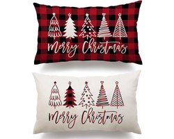 OIMG Set van 2 linnen kerstkussensloop - kussenslopen - Kussenhoesjes - Rode Kussenslopen - Vintage Kerstversiering - Kerst huisdecoratie - Kerst - 30 x 50 cm - Kerst Kussenslopen - voor Bank, Slaapkamer, Woondecoratie, Bed Kussens