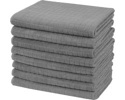 OIMG Set van 8 microvezel theedoeken - Keukenhanddoek - premium keukendoeken - duurzaam materiaal - droogdoeken keuken - geruit ontworpen - super absorberend en pluisvrije keukendoeken - dik - zacht - 40x 60 cm (grijs)
