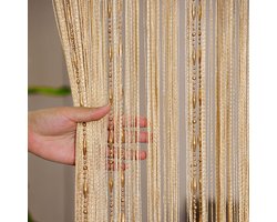 OIMG Vliegengordijn - Kralen gordijn deur string gordijnen - Vliegengordijn - 100 x 200 cm - Raamdecoratie - Hordeur - Deurgordijn - met kwastjes - voor deuropening, binnen decoratie - Champagne