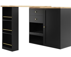 Ojiuboo-360° draaibare bartafel (afmeting hoofdgedeelte: 105 x 39 x 102 cm) met twee lades en een schuifdeurkast, drielaagse open opbergruimte, geschikt voor eetkamer/thuiskantoor/woonkamer, enz.