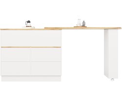 Ojiuboo - 360° draaibare bartafel (afmeting hoofdgedeelte: 90 x 45 x 100 cm) - Wit multifunctioneel draaibaar dressoir - Met opbergvak - Glazen schuifdeur - Geschikt voor keuken/eetkamer