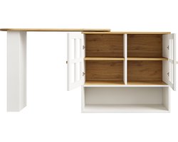 Ojiuboo-Draaibare eettafel - Uitschuifbare bartafel - 360° draaibaar onderstel - Vijf lagen opbergruimte + gehard glazen kast - met zijrek voor snacks - Wit - 138-204x39x102,5cm
