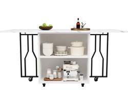 Ojiuboo-Moderne Serie - Uitschuifbare Eettafel - Opklapbaar MDF Marmeren Blad - Met Grote Opbergruimte en Verstelbare Tussenschotten - 6 Wielen Mobiliteit met Dubbele Vergrendelbare Wielen - Zwart + Grijs - 80-140x75cm
