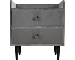 Ojiuboo - Nachtkastje met dubbele lade - Fluwelen kussen - Grijze metalen handgreep - MDF - Woonkamer/slaapkamer opbergkast - Minimalistische stijl