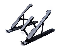 Okado Laptop Standaard Verstelbaar Zwart – Opvouwbare Ergonomische Laptop Houder 13 tot 17 Inch – In Hoogte Verstelbare Notebookstandaard Voor Bureau, Thuiswerken en Reizen