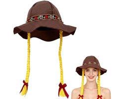 Oktoberfest-hoed – Performance-hoofddeksel – Traditionele stijl – Met vlechten – Vintage-look – Geschikt voor podiumoptredens, dansacts, fotoshoots,festivals – Bruin