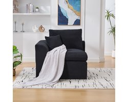 OKWISH 1-Zitsbank – 1-Zits Woonkamersofa Met Kussen En Hoog Elastisch Schuim, Stevige Constructie, Combineerbaar Tot 2-Zits – Ribstof – Zwart