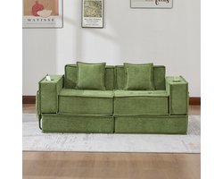 OKWISH 2-Zits Loungesofa 162 x 78 x 66 cm - Met 2 Kussens En Zijvakken - Voor Leeshoek Of Woonkamer - Chenille - Groen