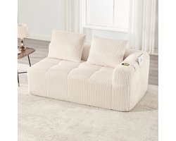 OKWISH 2-Zitsbank – Compacte Zitbank Met Zijvakken En Bekerhouders, Afneembare Rugkussens – Hoogdicht Schuim Met Veerelementen – Ribfluweel – Beige