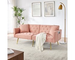 OKWISH 2-Zitsbank – Fluwelen Bank Met 3-standen Verstelbare Rugleuning En 2 Kussens – Compact, Ruimtebesparend Comfort Voor Klein Appartement – Fluweel – Roze