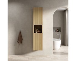 OKWISH Badkamerkast - Smalle Wandkast Met 2 Deuren En Open Vak - 35 x 35 x 160 cm - Voor Badkamer Woonkamer Wasruimte - Multiplex Gouden Eiken
