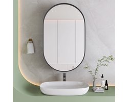 OKWISH Badkamerkasten - Spiegelkast Badkamerkast met verstelbare planken - Medizinschrank voor Badkamer, Woonkamer en Keuken - 51.5×85 cm - Metaal - Zwart