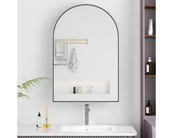OKWISH Badkamerkasten - Spiegelkast Badkamermeubel Gebogen spiegelkast met Stauraum en verstelbare planken - Voor Badkamer, Woonkamer en Keuken - 61×91 cm - Metaal - Zwart