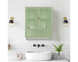 OKWISH Badkamerkasten - Wandkast badkamerkast met open Planken en Handdoekhouder - Voor Badkamer en Woonkamer - 60×23×78 cm - Glas - Groen