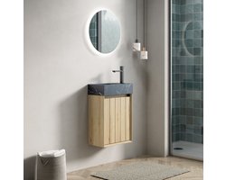 OKWISH Badkamermeubel - Wandhangend Met Geintegreerde Wastafel - 40 x 22 x 58 cm - 1 Deur - Ruimtebesparend - Marmer Zwart Wit Eiken