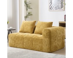 OKWISH Bank - 2-Zits Sofa Met Chaise-Lounge & Zijvakken - Inclusief Kussen En Snel Terugverend Zitcomfort Voor Langdurig Ontspannen - Chenille - Geel